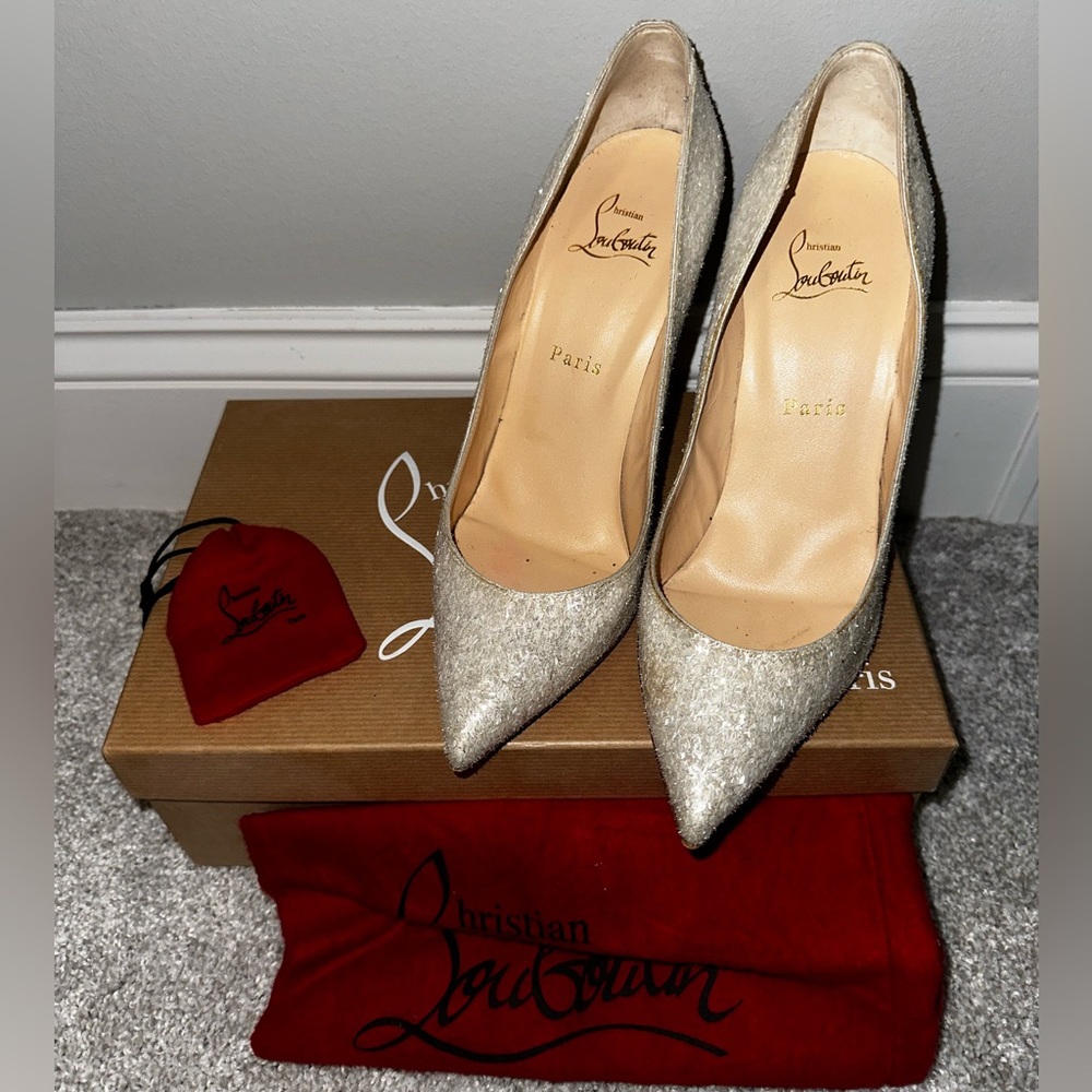 Christian Louboutin Pigalle Follies 100 Glitter Givre White 38.5